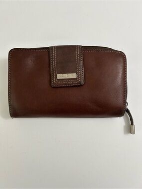 Sonoma Chestnut Brown Leather Zip Wallet with Snap Tab
